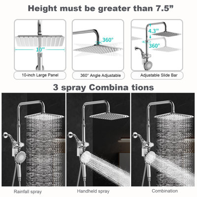 10" High-Pressure Handheld Shower Head With Hard Water Filter – 2-In-1 Dual Shower System (Rainfall + Adjustable Slide Bar)