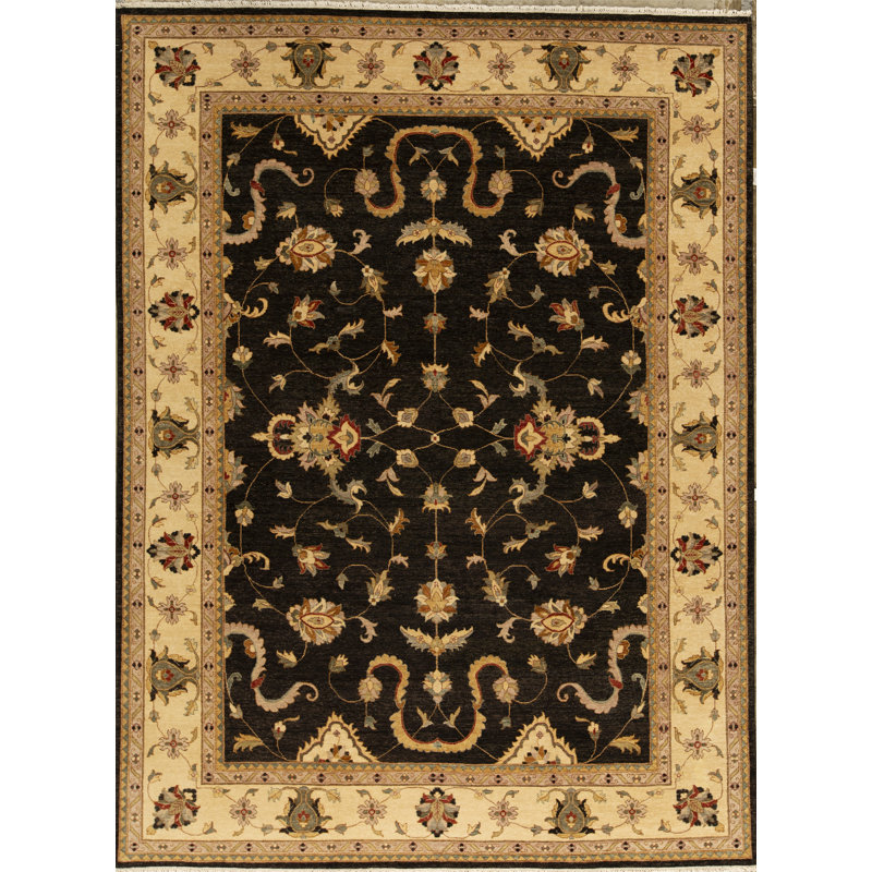 Hand-Knotted High-Quality Black and Cream Area Rug