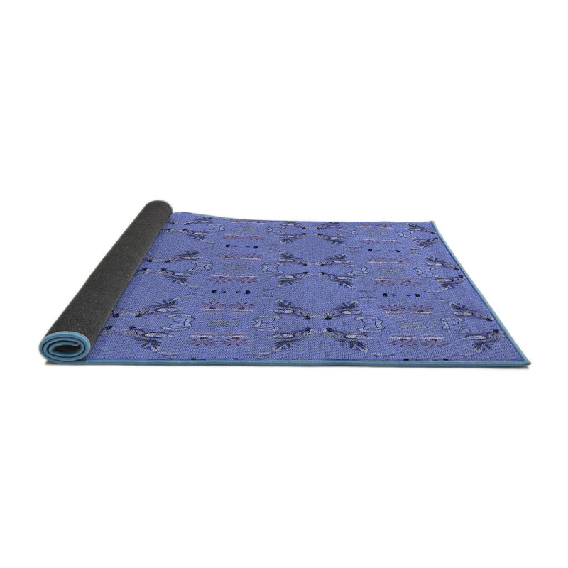 Tapis en laine bleu / rose, Rond 6 pi