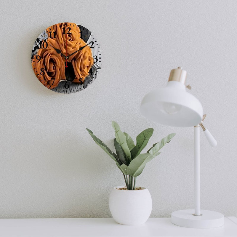 Horloge murale décorative orange rose, 12 po x 12 po