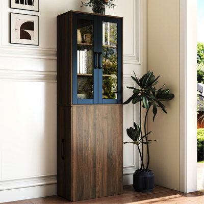 2 Glass Doors, 69.43" H, 4 Tier, Multi-Functional Pull-Out, Display Cabinet, Store, Kitchen, Office Living Room, Store Storage