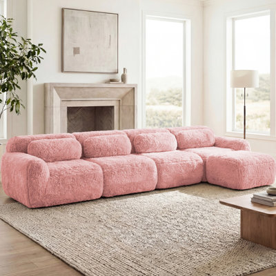Rose modulaire en forme de L 4, doux et moelleux, éponge 32d, fonction de glissement, sans assemblage pour la fonctionnalité de salon modulaire modulaire, en forme de L, et mousse, design, espaces détente