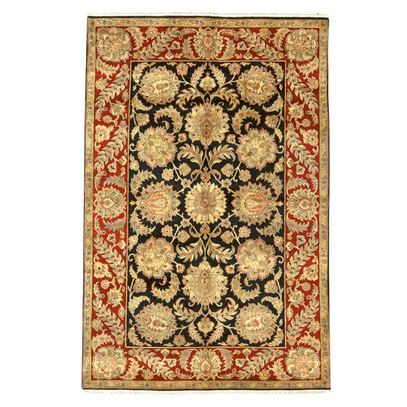 Tapis noir et rouge noué à la main de haute qualité