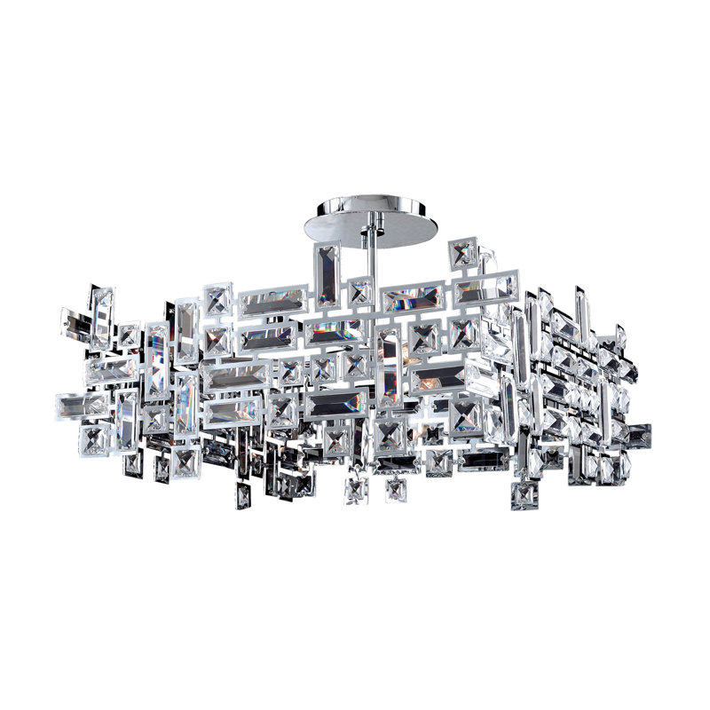 Luminaire suspendu chromé 8 LT Vermeer Allegri, Éléments transparents Swarovski, Chrome