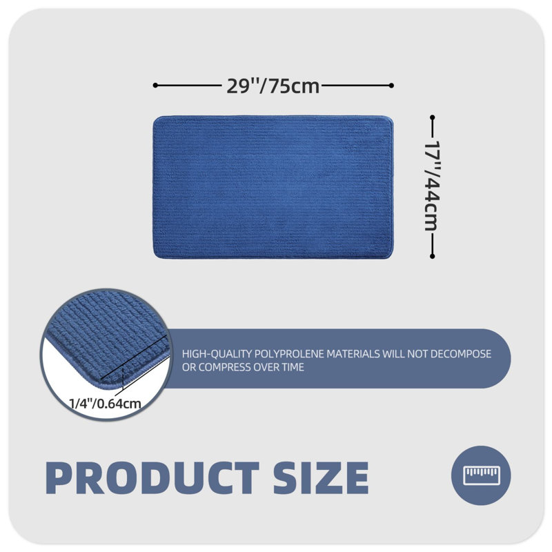 Dawon Solid Color Polyester Non-Skid Kitchen Mat, Rectangle 2'5" x 1'5", Blue