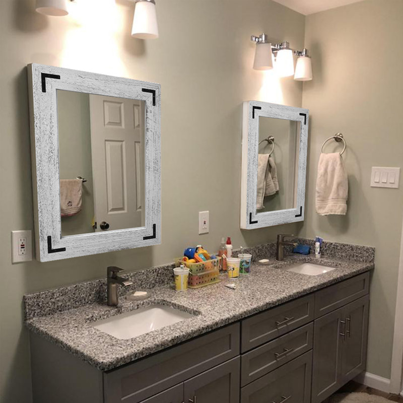 Forbell Wood Wall Mirror, White, 32" x 24"