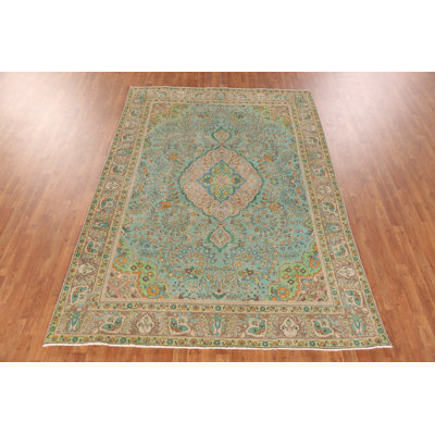 Tapis floral fait à la main bleu 7 x 9