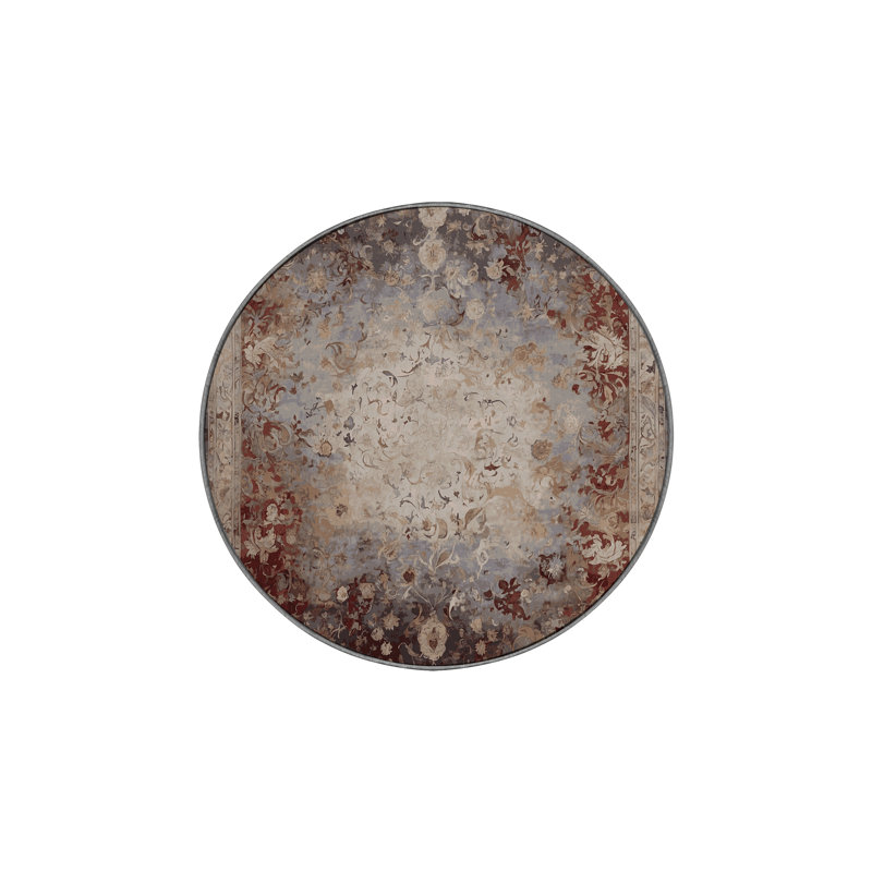 Tapis gris lavable à la machine, Rond 3 pi