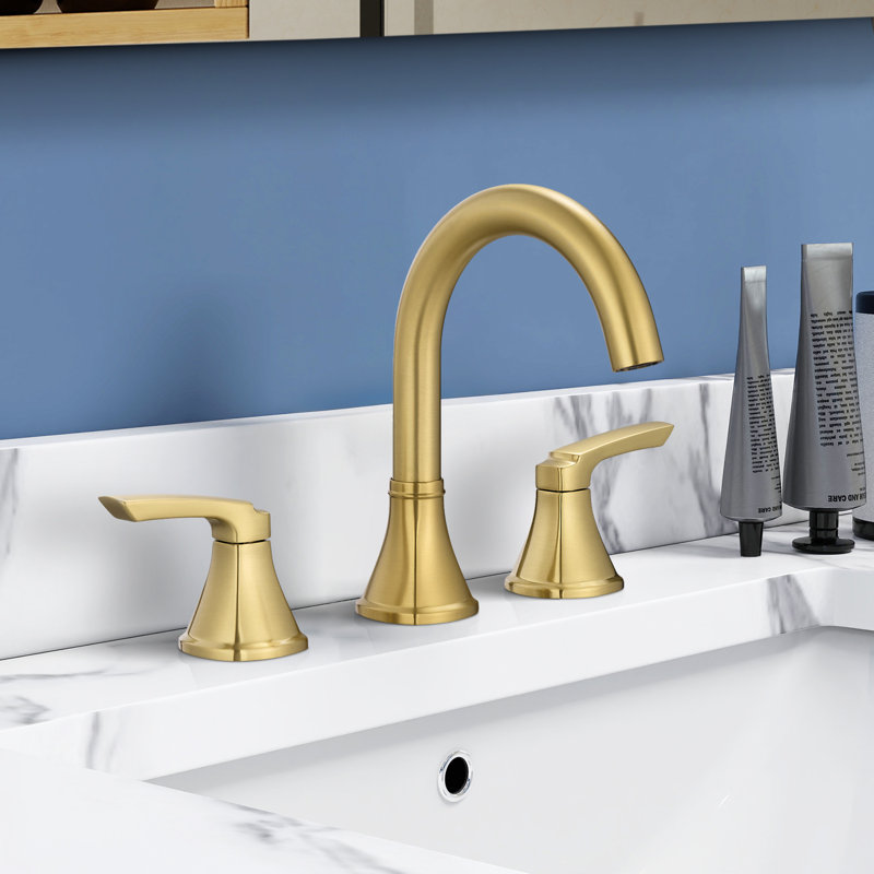 Topcraft Dual-Handle Three-Hole Bathroom Sink Faucet With Pop-Up Drain, Brushed Gold