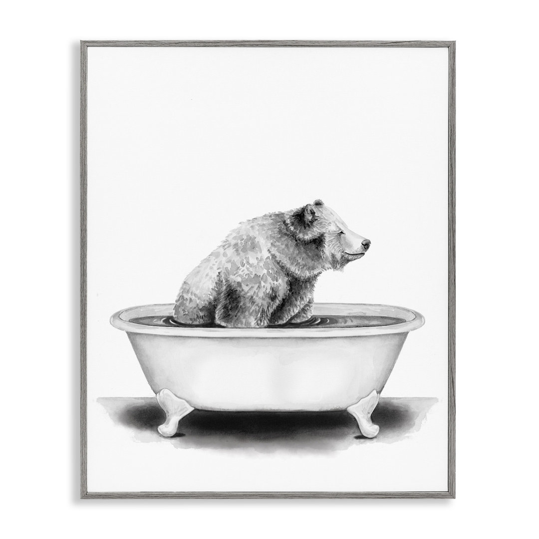 'Bear in a Tub Funny Animal Bathroom' by Rachel Neiman - Drawing Print Stupell Industries Frame 