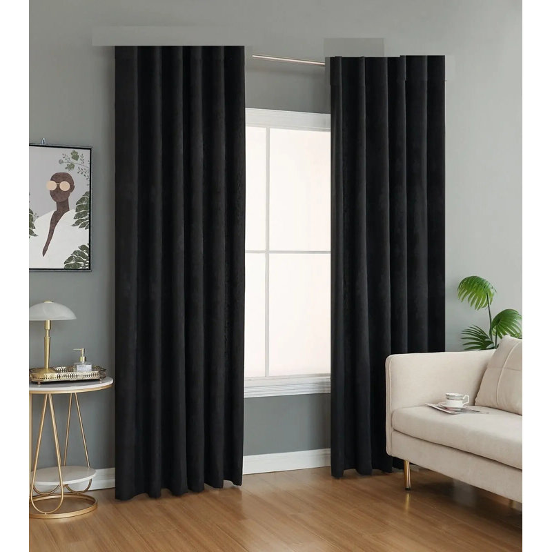 Semi Sheer Curtain Panel Pair, 167.64cm Width x 228.60cm Drop, Black