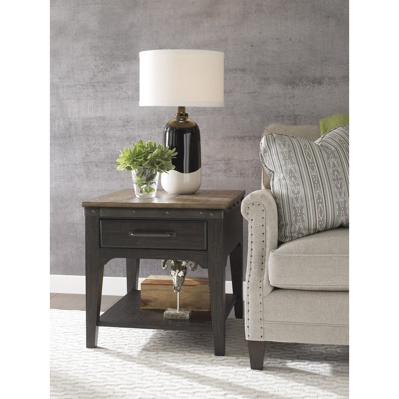 Caliya Solid Wood End Table with Storage