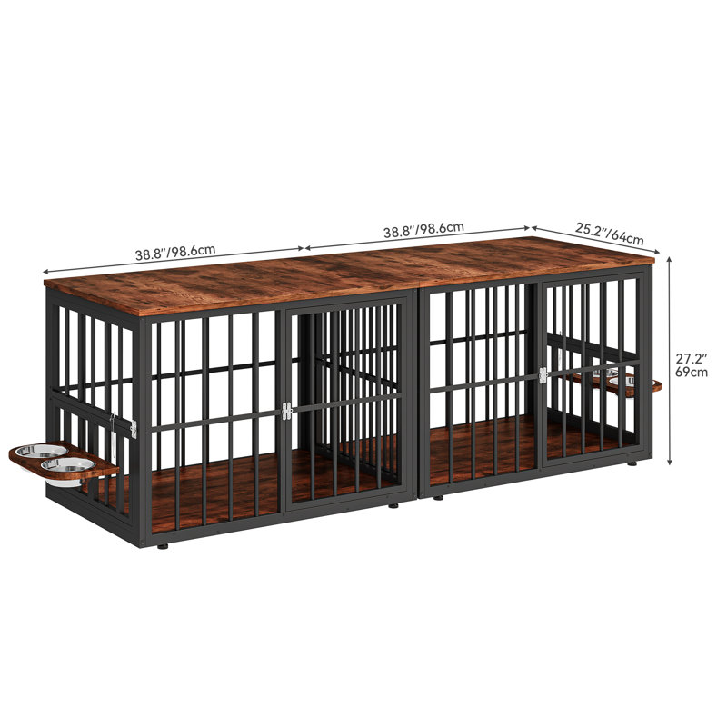 Meuble de cage d'angle pour chien Gurmukh, H 27,1 po x l 25,2 po x P 77,6 po, Brun