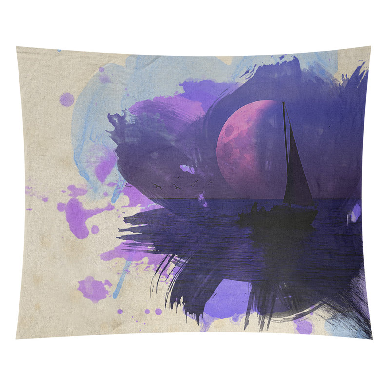 Tapisserie lune et voilier, H 71 po x l 83,5 po, Intérieur