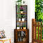 Armoire d'angle de 65 po avec tablettes, tablette de présentation à 6 niveaux et fonction de charge, autoportante pour le salon, portes de bureau rustiques brunes, cadre de tablettes de rangement,