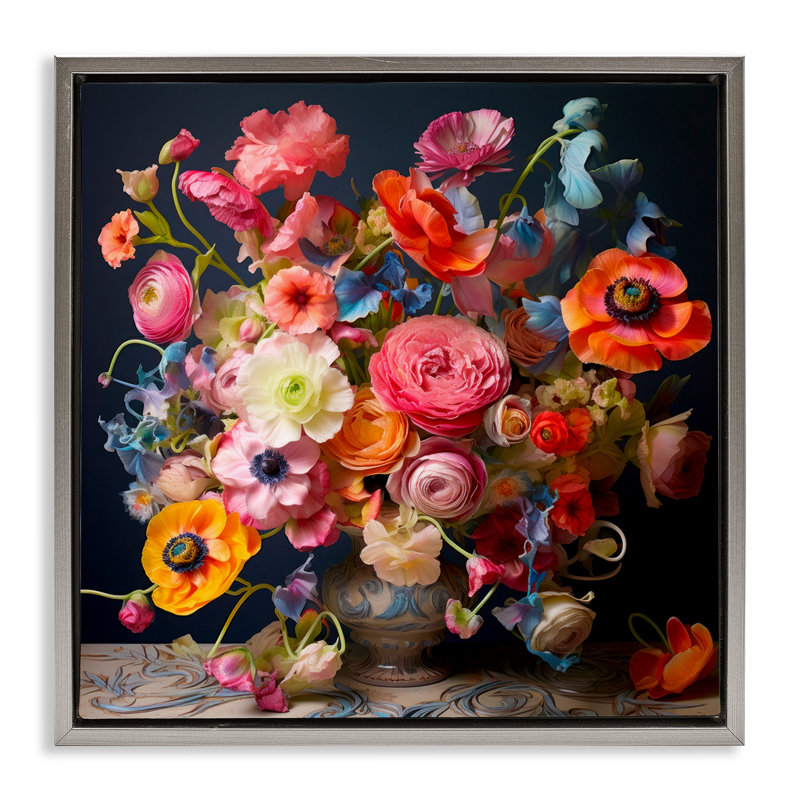 Mixed Full Bouquet Black Framed Floater Canvas Wall Art by Lazar Studio, Lustre Grey Floater Frame, 25" H x 25" W