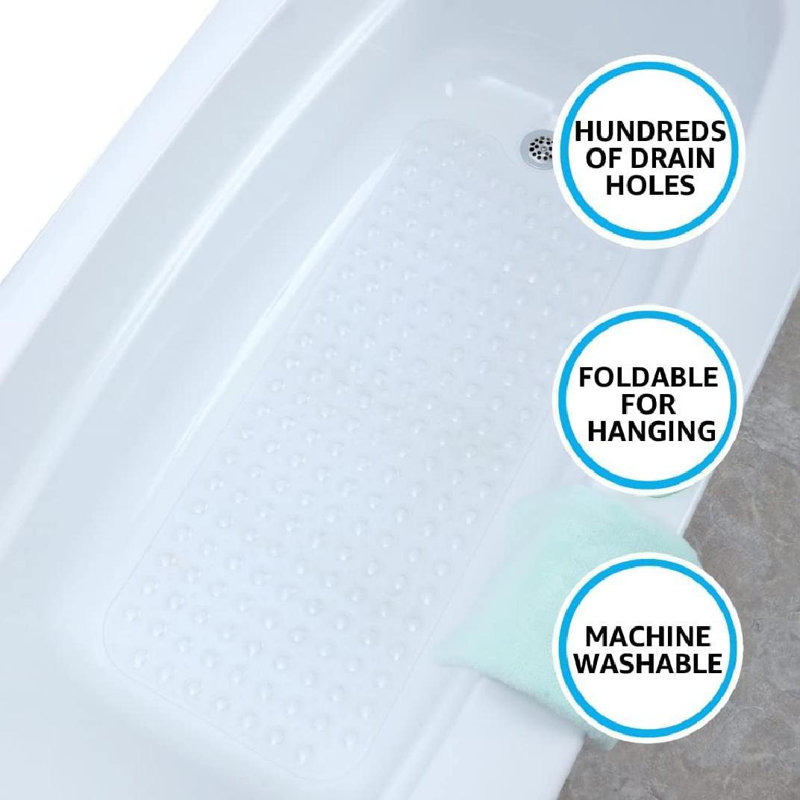 Extra Long Non-Slip Bathtub Mat with Suction Cups, Clear