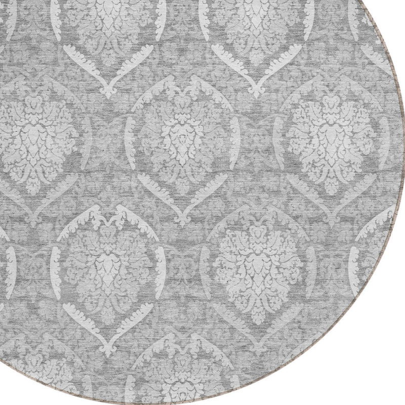 Tapis rond 8 po gris et argent