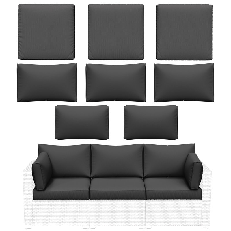 Ensemble de 8 coussins d'extérieur pour coussins 8 pièces, Gris foncé