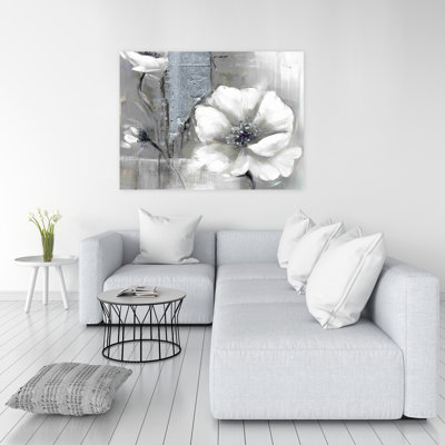 Fleurs monochromes et argentées - Décor de toile grise de bureau