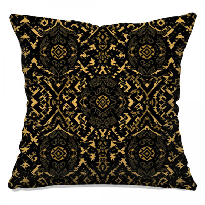Coussins décoratifs noirs et dorés Ikat
