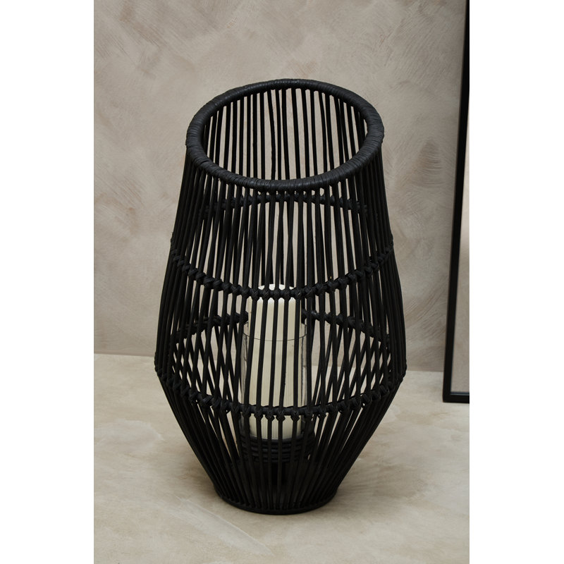 Bourbeau Wicker Tabletop Lantern, Black