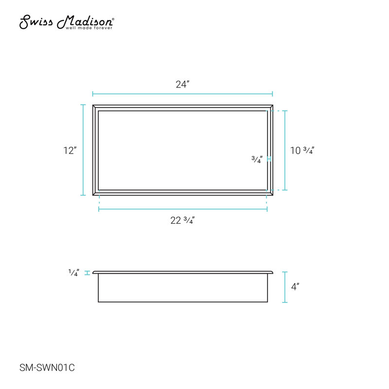 Voltaire 12" x 24" Stainless Steel Single Shelf Wall Niche, Matte Chrome
