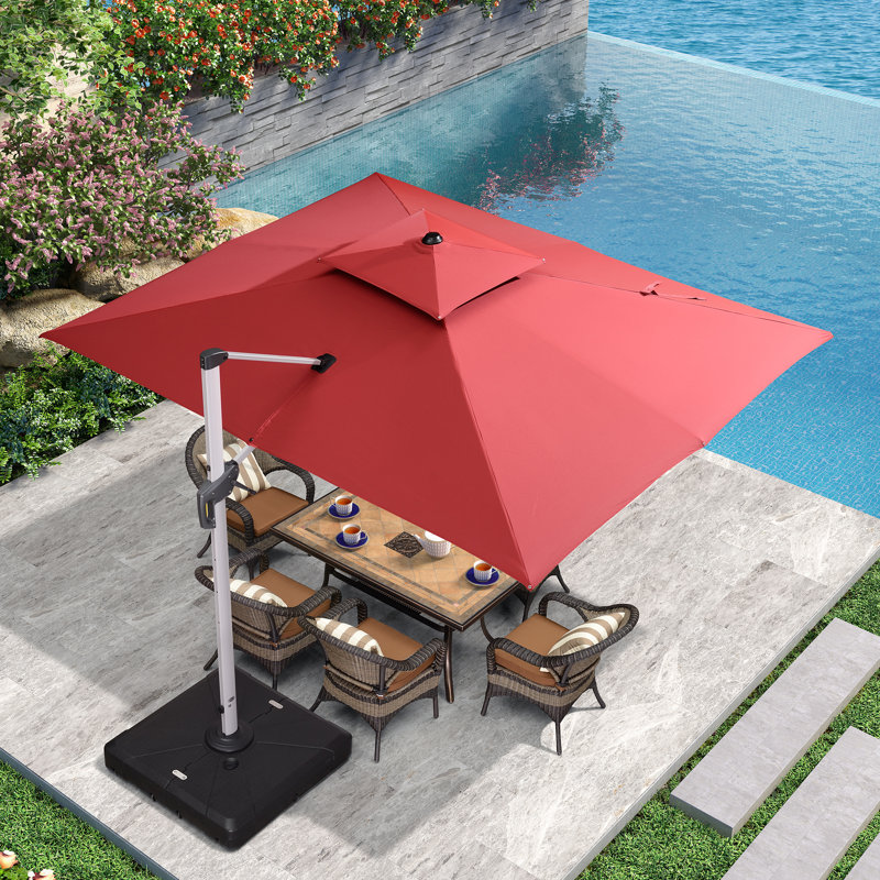 2.75m x3.3m / 2.75m x3.65m Rectangular Cantilever Parasol With Base, Terra, 274cm H x 365cm W x 270cm D