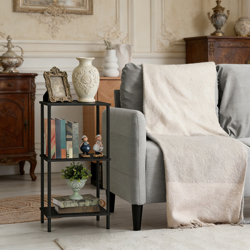 Table de bout haute à 3 niveaux avec rangement, table d'appoint à cadre en métal d'une hauteur de 31,6 pouces pour les petits espaces, table de chevet polyvalente pour le salon, la chambre à coucher, le vestibule, la cuisine et la salle de bain