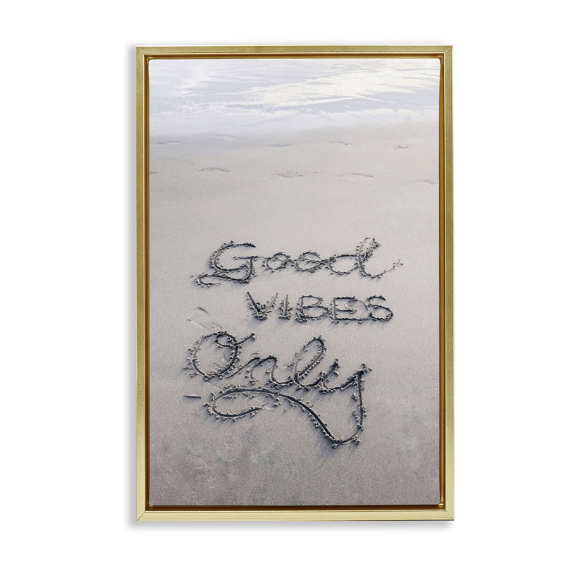 Toile flottante encadrée Good Vibes Only in Sand Gold par Incado, Cadre flottant métallique doré, H 31 po x l 21 po