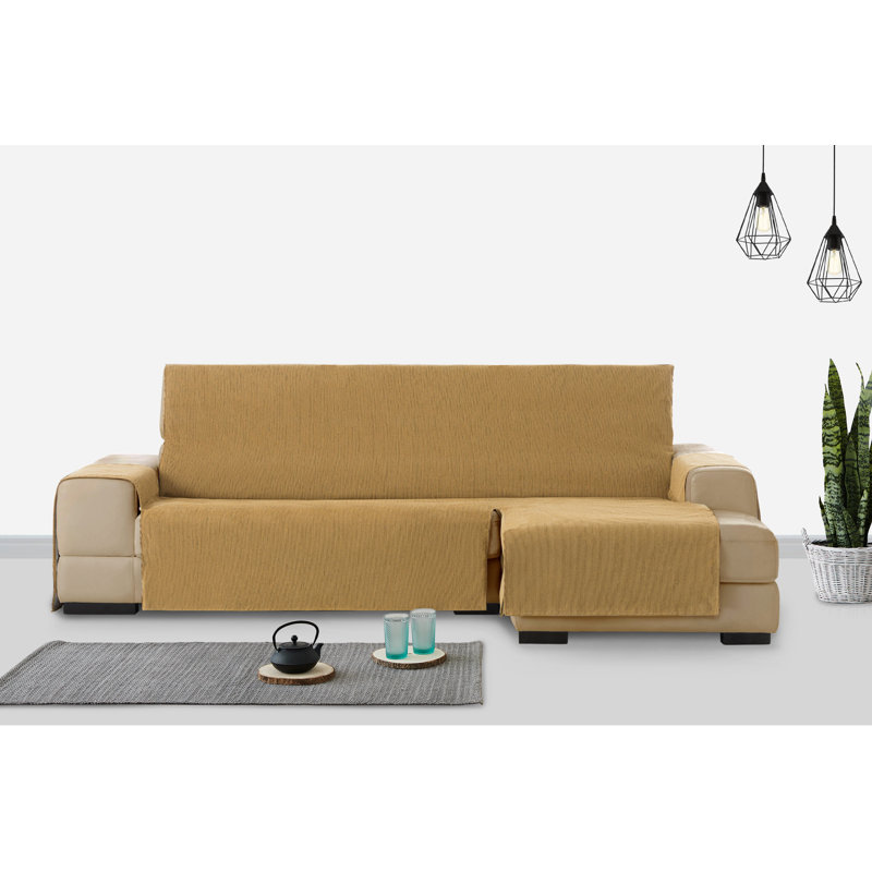 Birbal Box Cushion Chaise Lounge Slipcover, Ochre, 220cm H x 240cm W x 3cm D