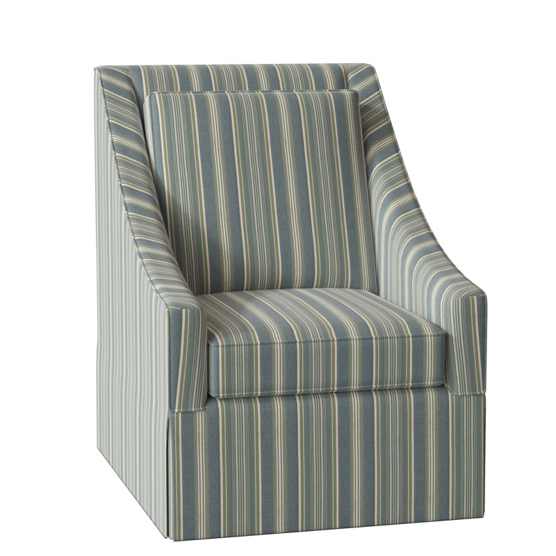 Teagan Upholstered Slipcovered Swivel Armchair, Green and Blue Stripe; 0252-54