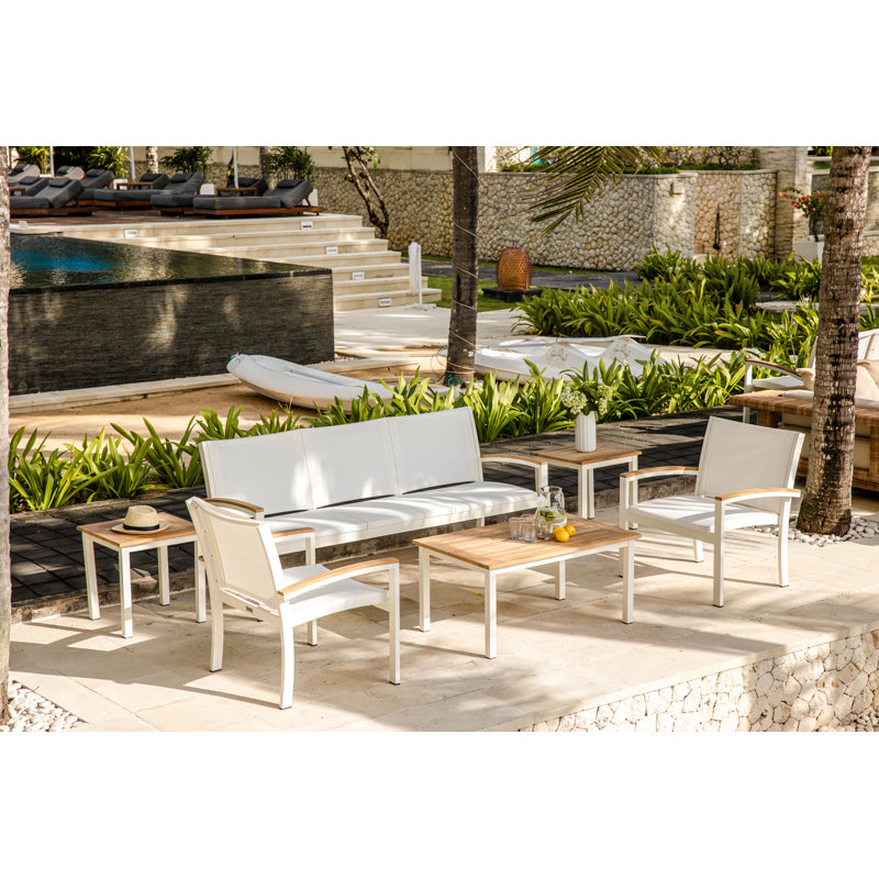 SoHo 40" Rectangle Teak Aluminum Outdoor Coffee Table, White