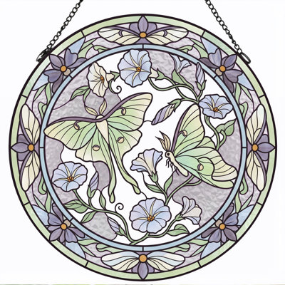 Butterfly Floral Stained Glass Window Panel，7.8H