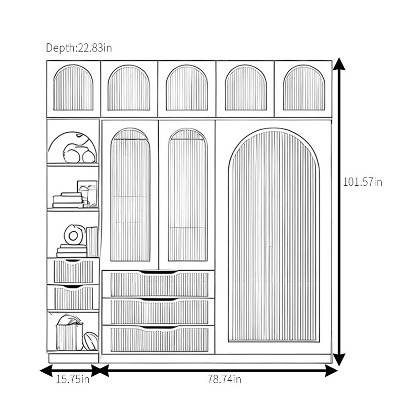 Modern Simple And Luxurious Wardrobe, 101.57" H x 94.49" W x 22.83" D