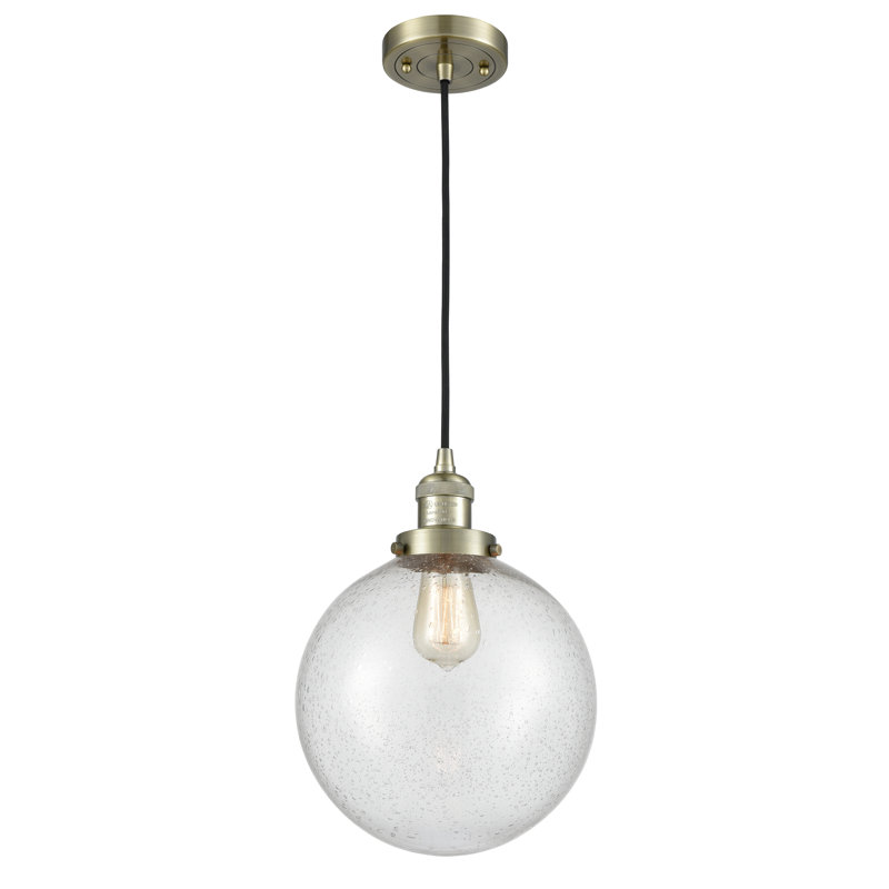 Luminaire suspendu sphère simple à 1 lumière Clermont, Incandescent, Grainé, Laiton antique