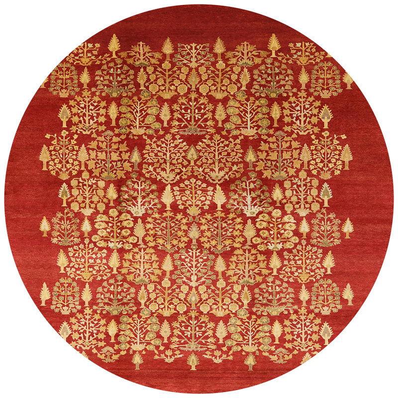 Tapis doré / rouge Selvi, Rond 3 pi