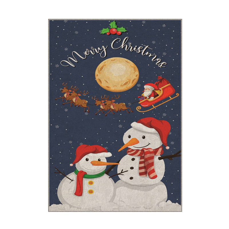 Tapis rectangulaire tissé à la machine en polyester bleu marine / blanc / rouge Brophy, Rectangle 4 pi 7 po x 7 pi 3 po