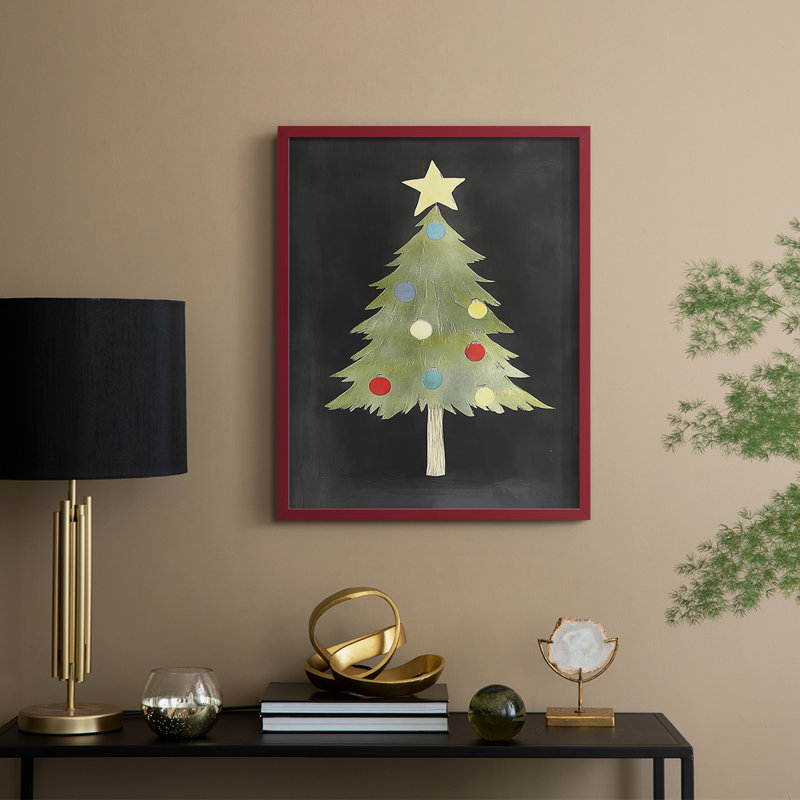 «Christmas Holiday Art IV», reproduction encadrée - bois massif, H 30 po x l 24 po, Rouge