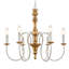 Lustre 6 lumières style campagne française avec bras blanc délavé au fini feuille d'or