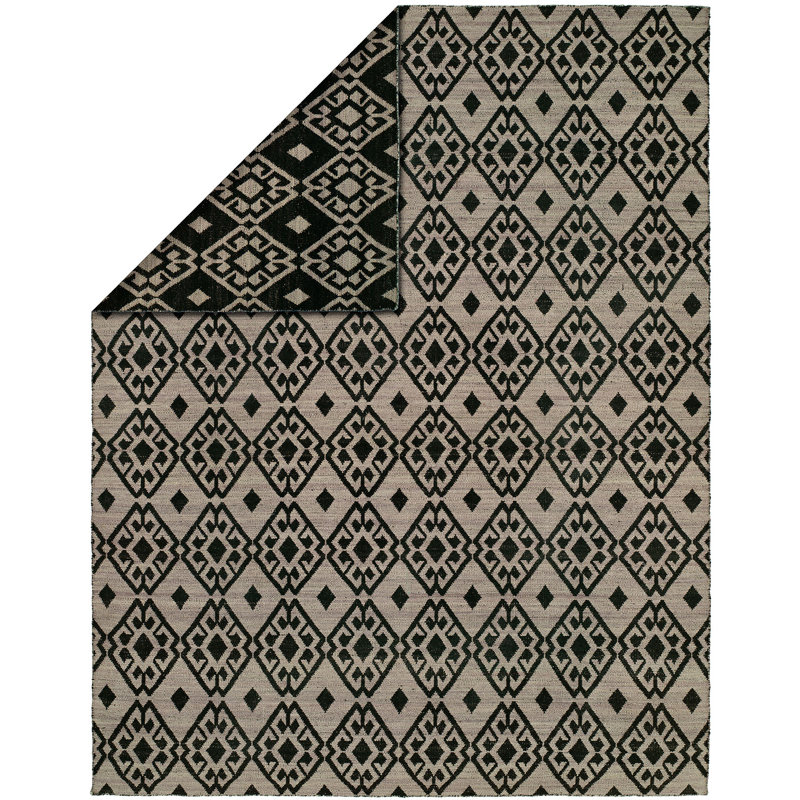 Wool Geometric Area Rug in Black/Lilac, Rectangle 8' x 10'