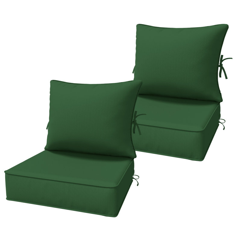 6.5″ Outdoor Replacement Cushion Set, Deep Seating Seat / Back Cushion Set, 24″W X 24″ D, Set Of 2, Green