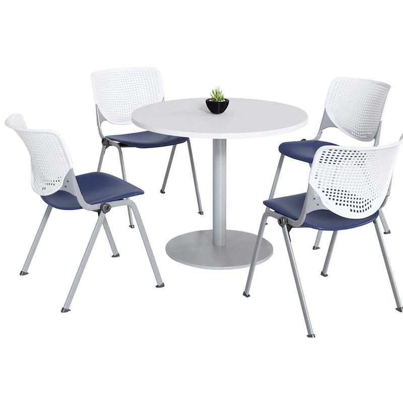 Mode Round Breakroom Table Set With 4 Kool Stacking Chairs, 29" H x 42" L x 42" W, Teak/White/Black