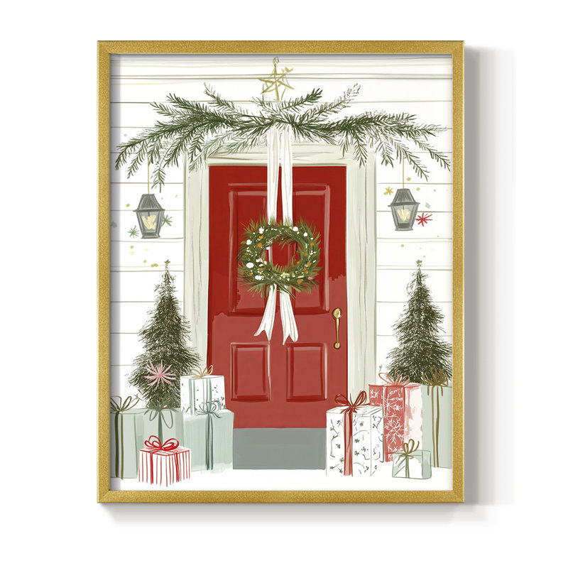 «Christmas Holiday Art CCLX», reproduction encadrée - bois massif, H 30 po x l 24 po, Doré