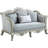 66" Light Grey Damask Linen And Curved Loveseat and Toss Pillows