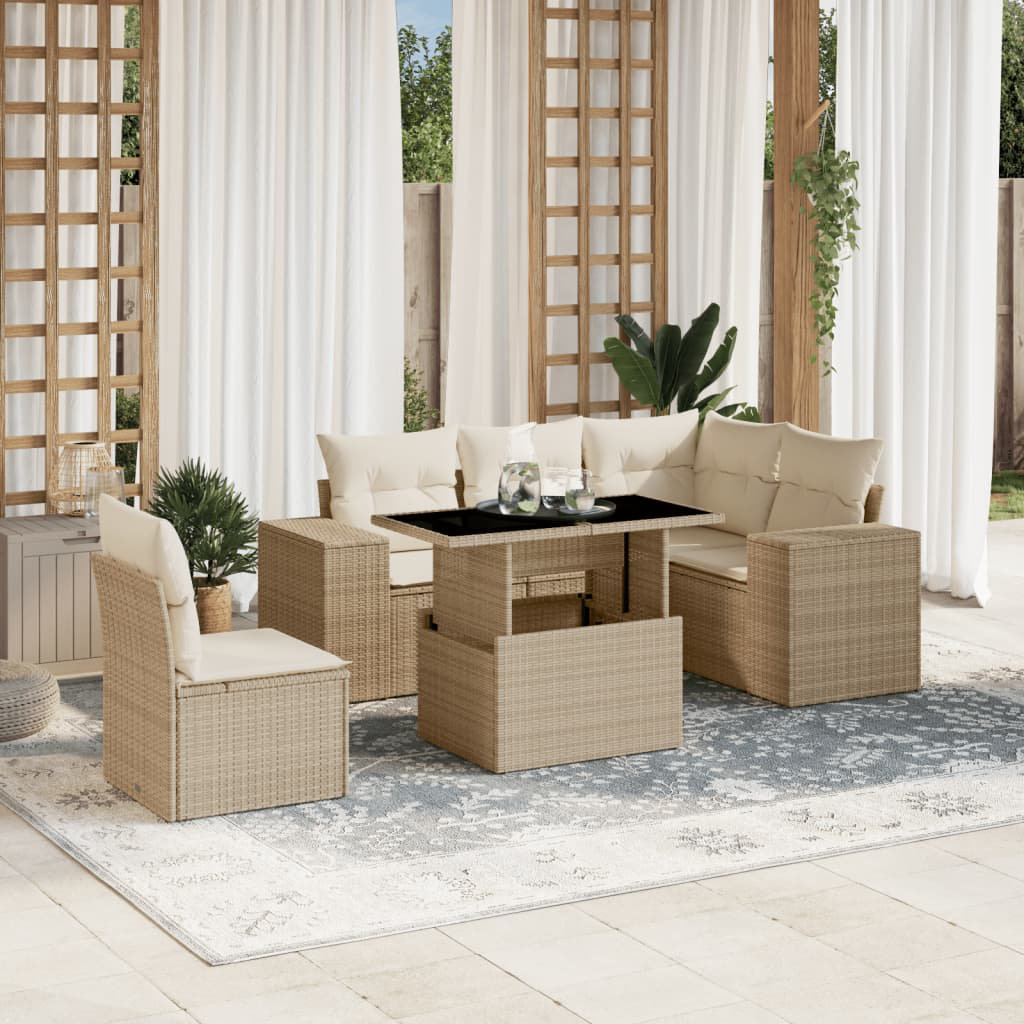 Vidaxl 6-Tlg. Garten-Sofagarnitur Mit Kissen Schwarz Polyrattan