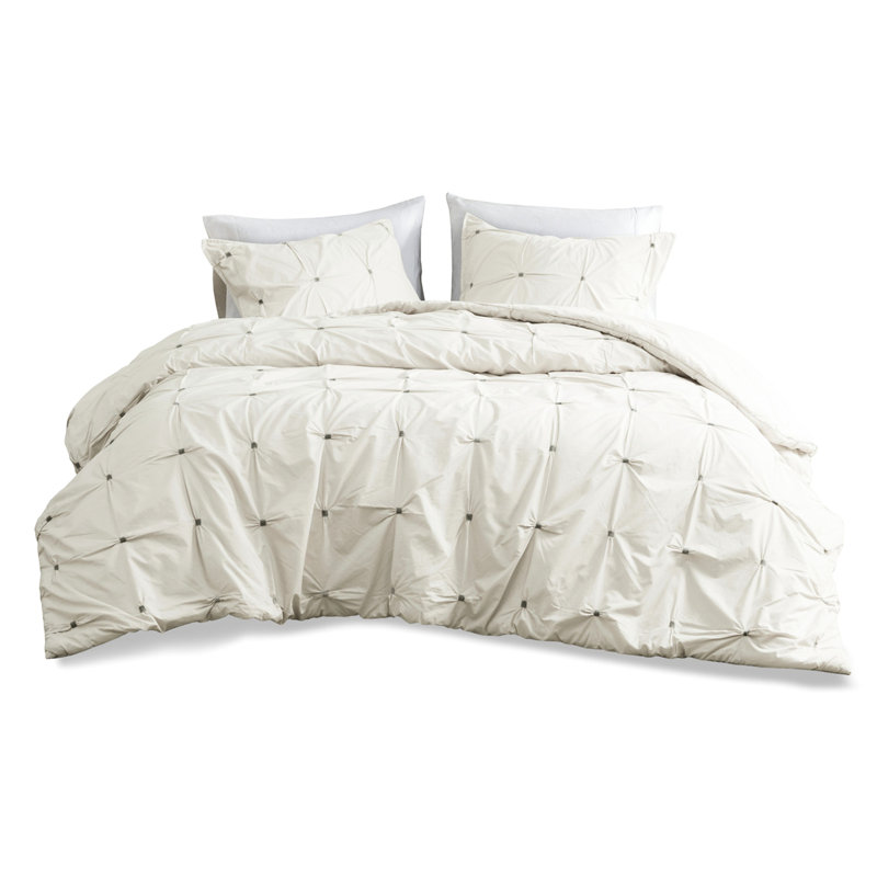 Édredon double / grand en coton blanc - 3 pièces de broderie élastique, rembourrage, bonnet caché d'hygiène et de qualité, 2 taies décoratives assorties en coton brodé, confort durable,