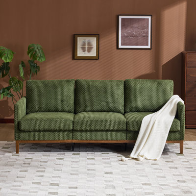 Modern Farmhouse Velvet Upholstery 3-Seater Sofa With Solid Wood Frame & Slim Track Arms