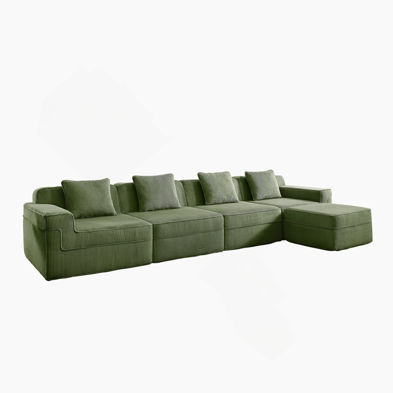 Boneless Modular 3 Seat L Shape Sectional Sofa With Deep Seat, Cloud Sectional Couch Featuring Throw Pillows And Movable Ottoman, Ideal For Family Gatherings