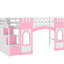 Lit mezzanine simple rose avec escalier de rangement et fenêtre charmante Sight-790159792